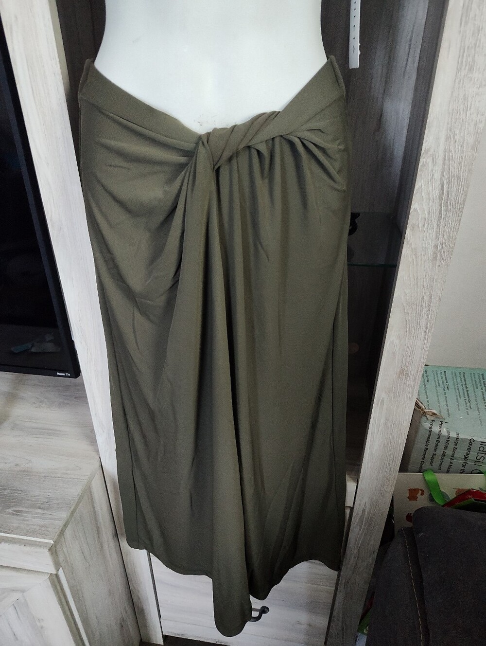 Ralph Lauren Olive Green Twist-Front Maxi Skirt SZ 2 Sample Piece